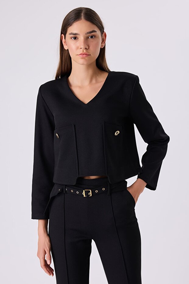 Cep detaylı viskon bluz - 1