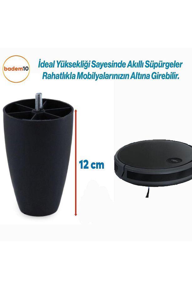 4 Adet Vidalı (M8 INCE DİŞ) 12 Cm (SİYAH) Plastik Mobilya Yükseltici Koltuk Kanepe Ayağı Ayakları - 7