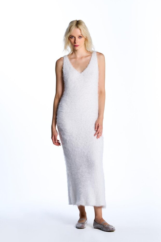 Ekru Triko Elbise - 1