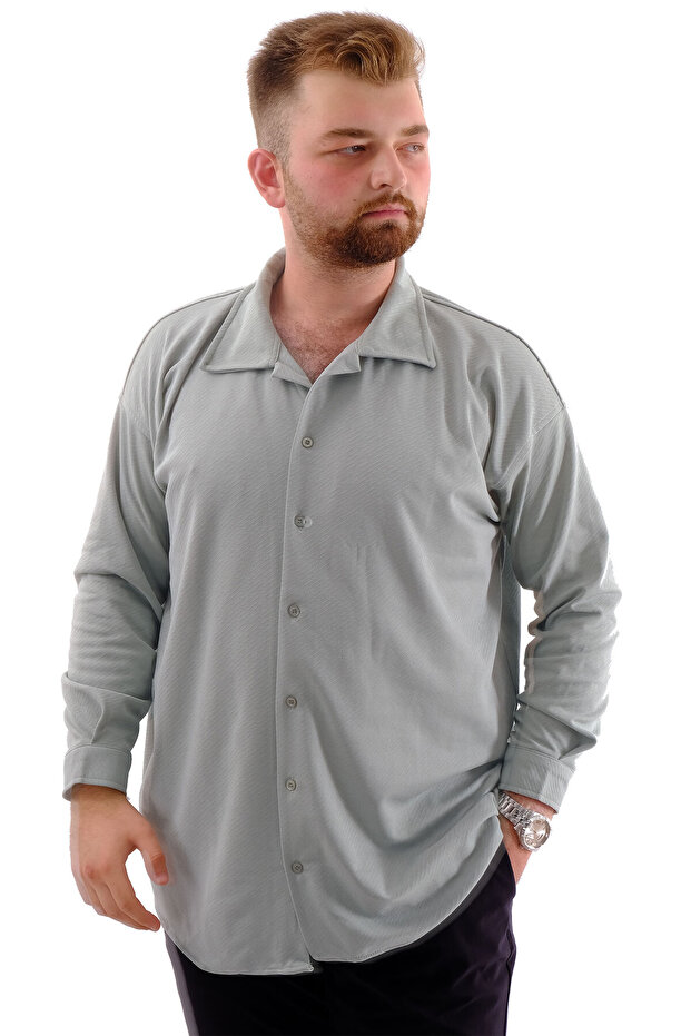 Mode XL Large Size Men's Shirt Apas Collar Long Sleeve Jakar U24381 Çağla