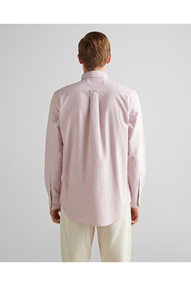 Erkek Bordo Regular Fit Düğmeli Yaka Çizgili Oxford Gömlek - 2