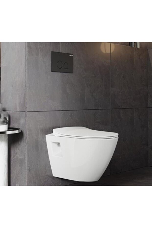 GR5001-Tp329 Kanalsız Gömme Rezervuar Seti Tam Takım Yavaş Kapanır Kapak - Mat Buton - 3