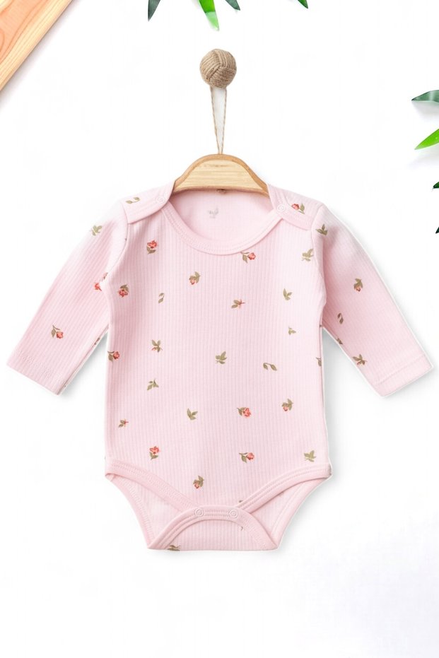 Girl's Long Sleeve Tulip Printed Baby Bodysuit, Zibin, Undershirt 0-3 Years