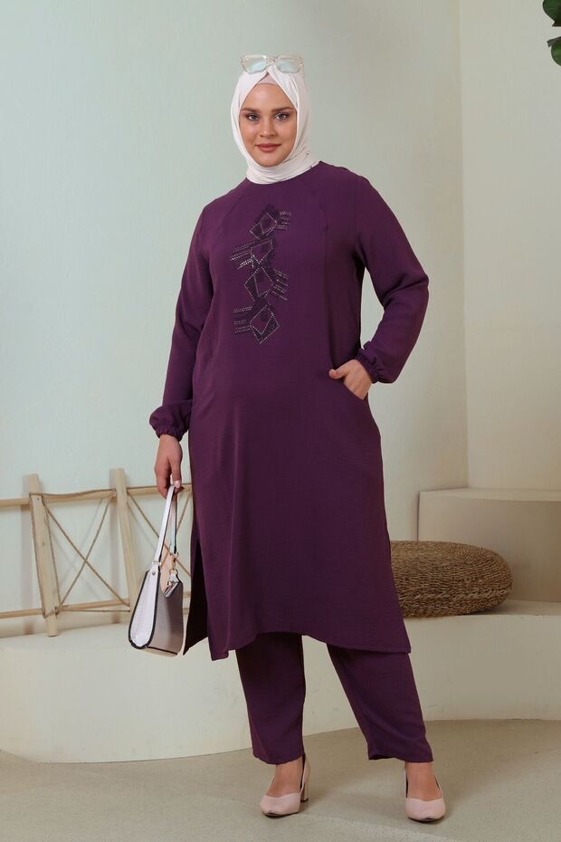 Hijab Ayrobin Double Suit Large Size Tunic Trousers Women's Plum
