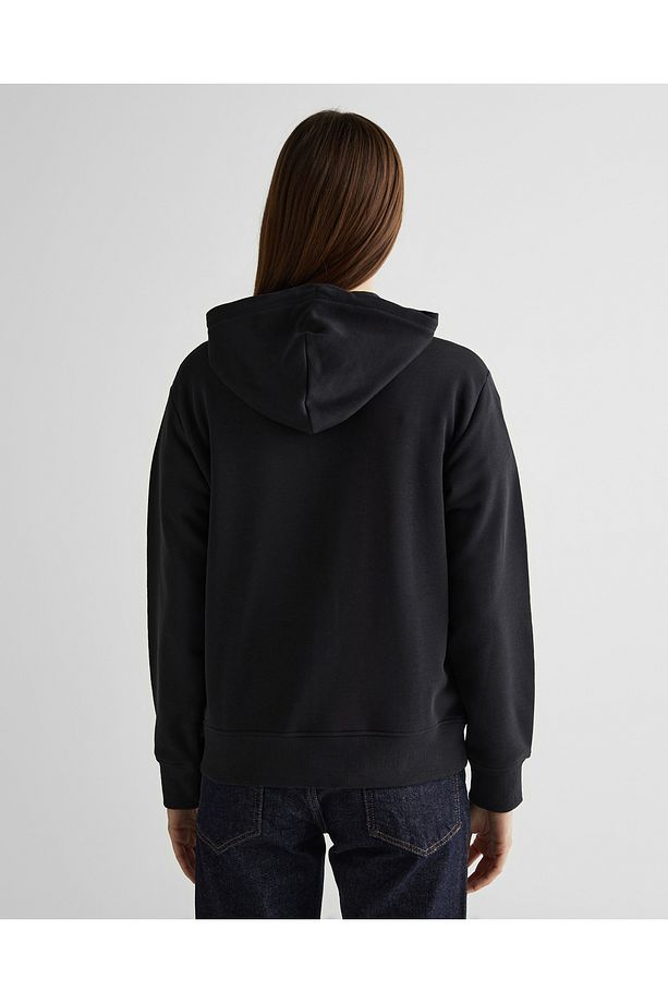 Kadın Siyah Relaxed Fit Kapüşonlu Sweatshirt - 2