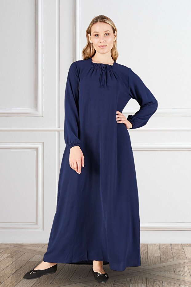 Hijab Comfortable Fit Women's Large Size Dress Viscose Navy Blue