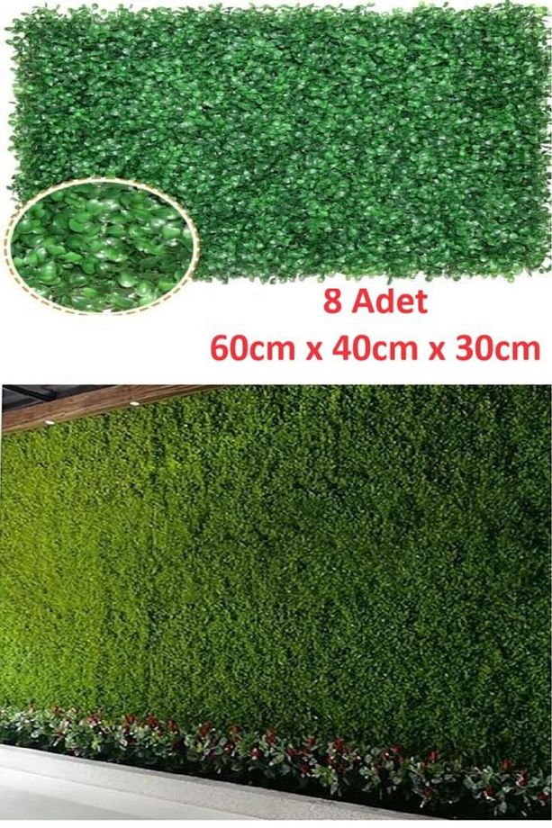 8 Adet Dikey Bahçe Peyzaj Dekoratif Yapay Bitki Duvar Kaplama Panel Şimşir Tabaka Çiçek Duvar - 1