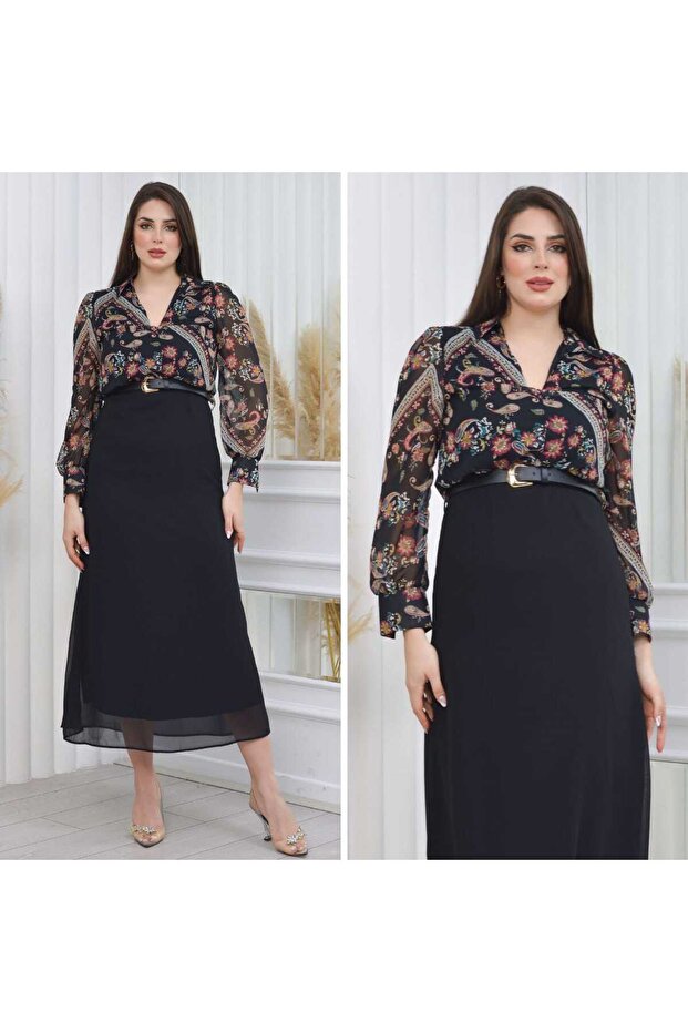 فستان منقوش بالشيفون - 1