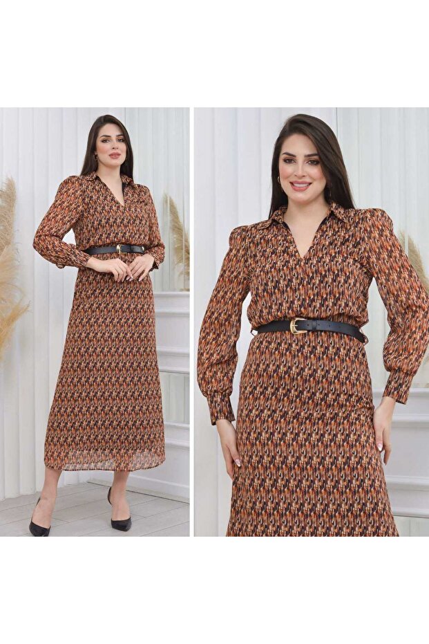 Chiffon Patterned Dress - 1