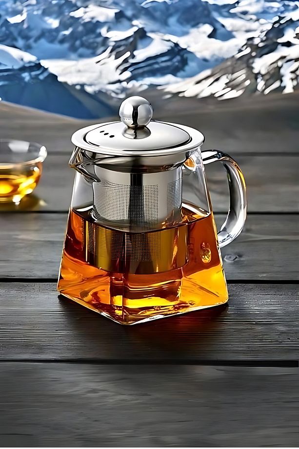 750 ml Süzgeçli Tek Kat Çay Demlik Borosilikat Isıya Dayanıklı Çay Demliği Cam Çaydanlık - 5