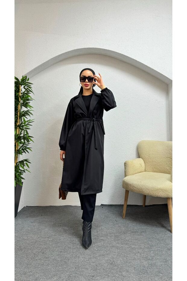 Balon Kol Düz Trençkot - 3