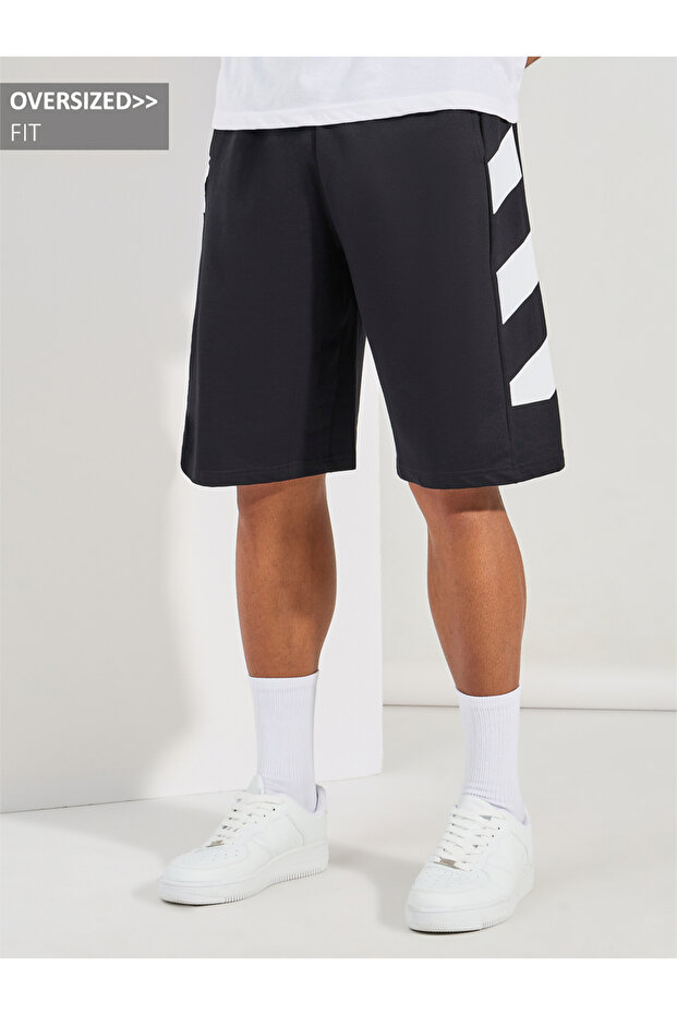 Oversized Cotton Terry Block Striped Shorts