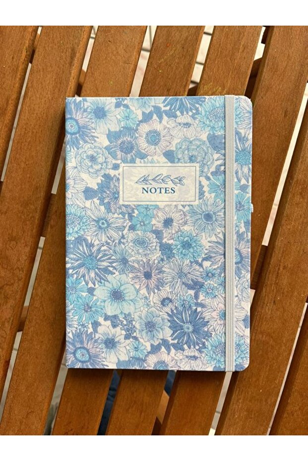 A5-02 Lined Flower Patterned Notepad - 80Yp Blue - 3