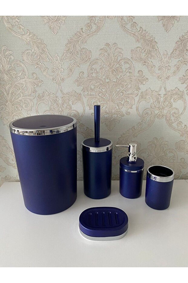 5 Parça Mat Mavi Gümüş Mat Banyo Seti - 2