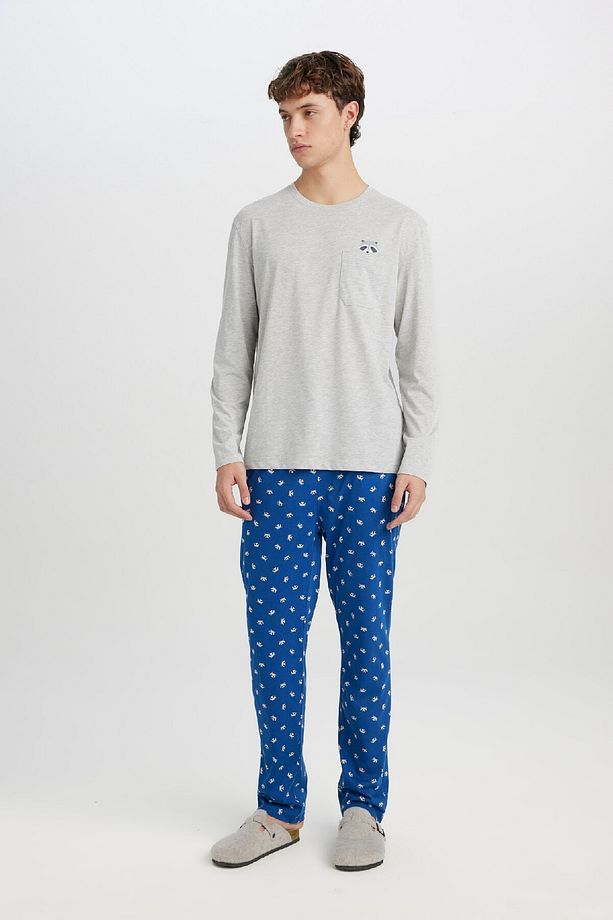 Pijama Takımı Bisiklet Yaka Uzun Kollu Basic Düz Üst Desenli Beli Lastikli Alt D0944ax24wn - 2