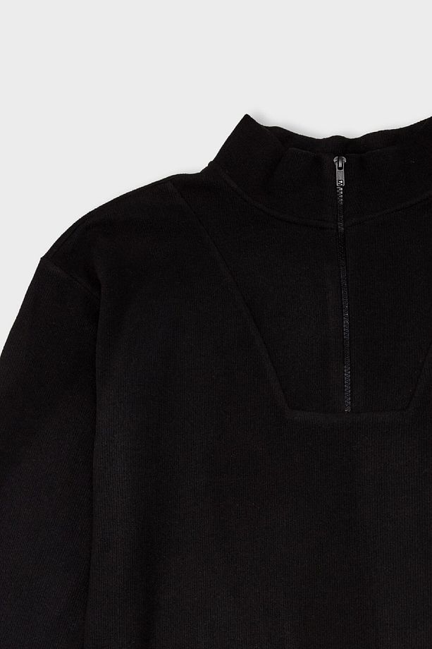 Regular Fit Fermuarlı Dik Yaka Selanik Kumaş Basic Düz Sweatshirt Tunik B4306ax24wn - 2