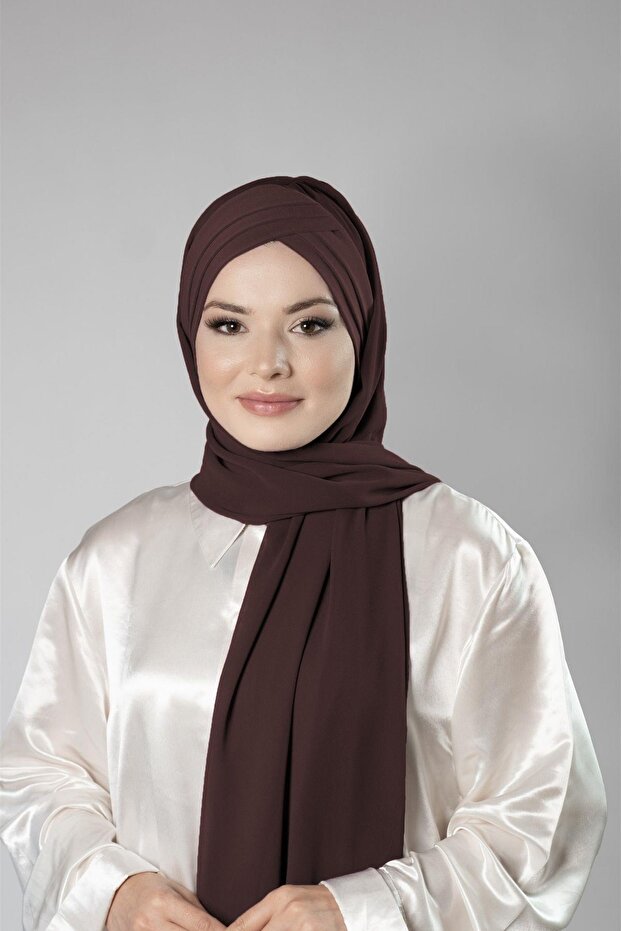 Brown Practical Ready-To-Wear Bonnet Shawl Chiffon Self-Boned Three-Striped 1451_14