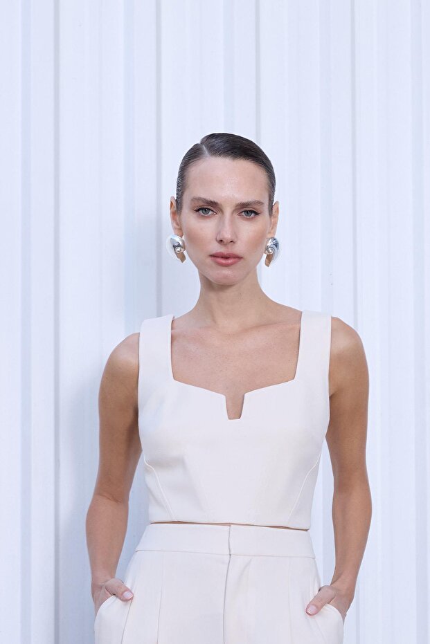 Kalın Askılı Ekru Büstiyer - 1