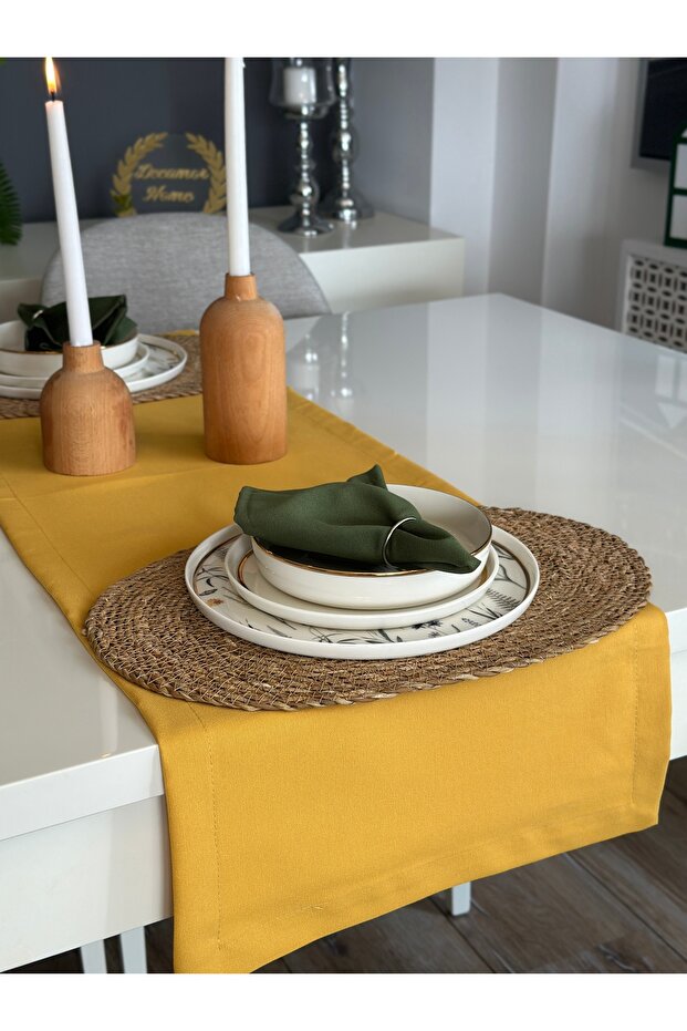 Aura Cotton Stain-Resistant Mustard Yellow Short Runner (Napkin Not Included)