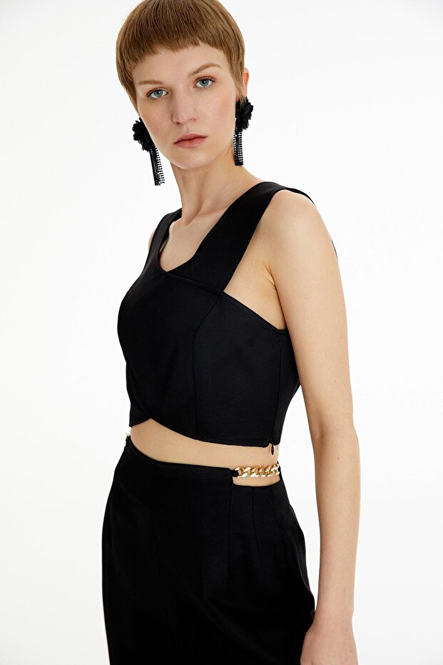 Askılı Crop Siyah Büstiyer - 5