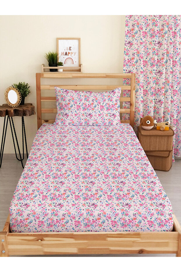 Pink Single Floral Patterned Elastic Sheet Set - 1