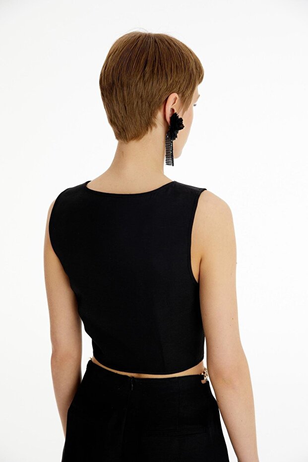 Askılı Crop Siyah Büstiyer - 7