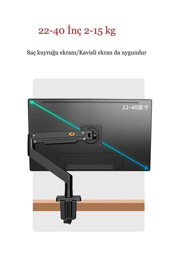 NB G40 22-40 İnç Lcd-Led Monitör Tutucu Amortisörlü Masaüstü Stand Tek kol Tutucu 3-15 kg - 5