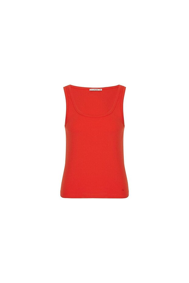 Askılı Kare Yaka Mercan Bluz - 3