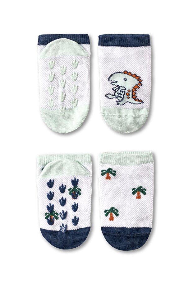 Baby Dinosaur Printed 2-Piece Booties Socks with Claw Detail on Sole