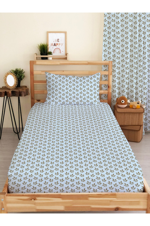 طقم ملاءة جاهزة منقوشة بالزهور باللون الأزرق - 1