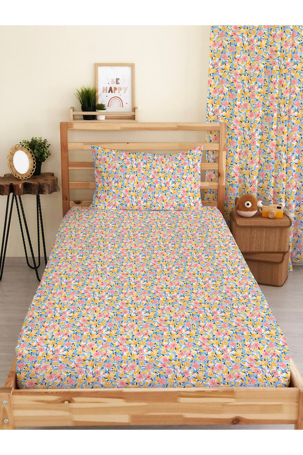 Floral Patterned Printed Single and Baby Size Elastic Sheet Set Colorful