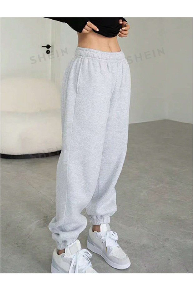 Şardonlu Women's Winter Sweatpants Gray Unisex Loose Fit Sweat-Wicking Jogger Sweatpants