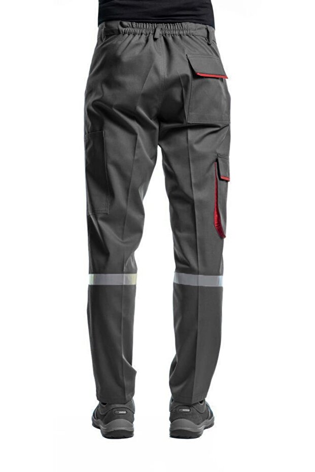 Grey-Red Reflective Work Pants - Commando Pocket -54E3348- - 3