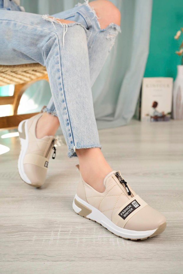 Women's Stripe Rubber Detailed Casual Shoes Nude Skin