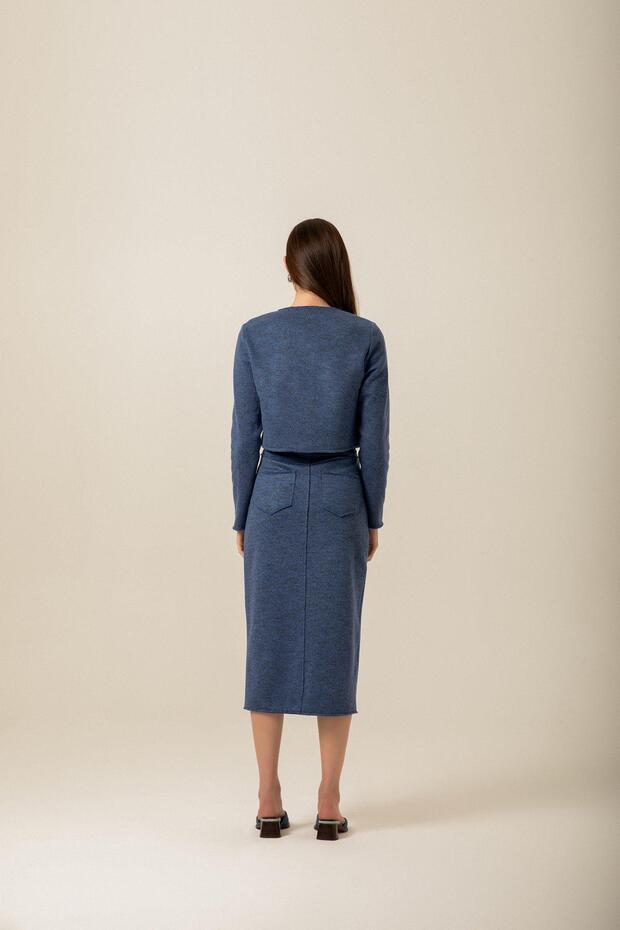 Cep kapağı Detaylı Örme Lacivert Ceket - 4