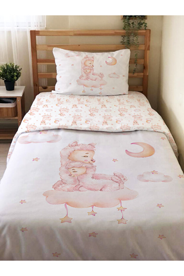 Cute Animal Patterned Sheetless 2-Piece Set Printed Single Duvet Cover Set 160X220 cm Pink
