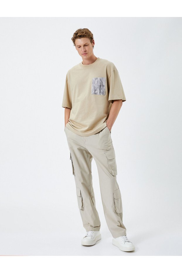 Crew Neck T-Shirt Pocket Detailed Camouflage Printed Short Sleeve