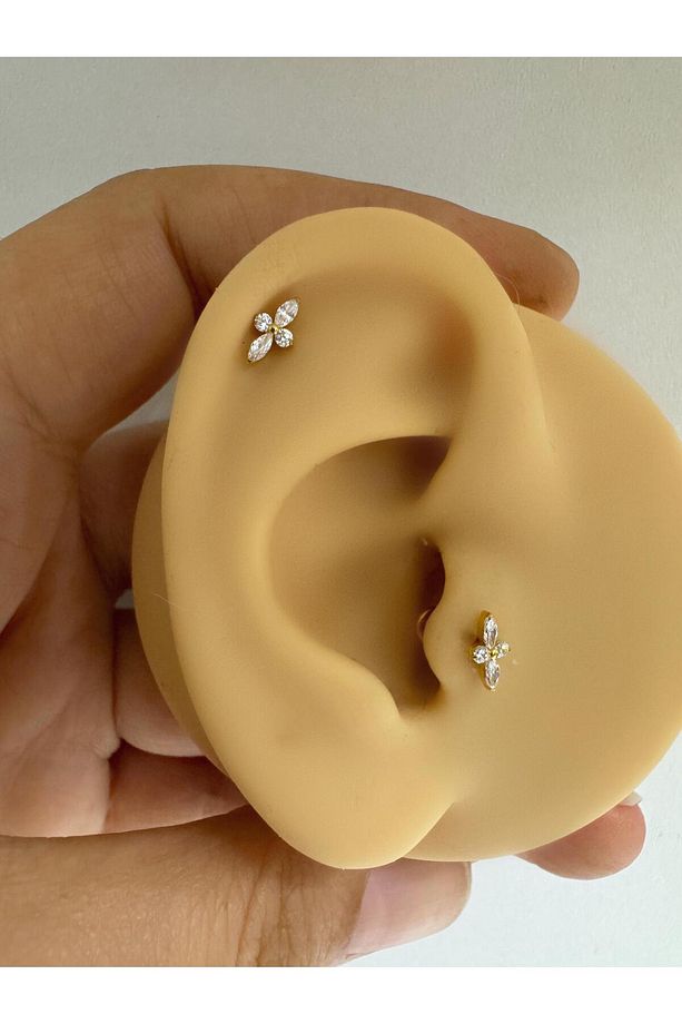 1 ADET G23 TİTANİUM ( TİTANYUM) ZİRKON TAŞLI TRAGUS HELİX CONCH KIKIRDAK LOBE UYUMLU PİERCİNG - 3