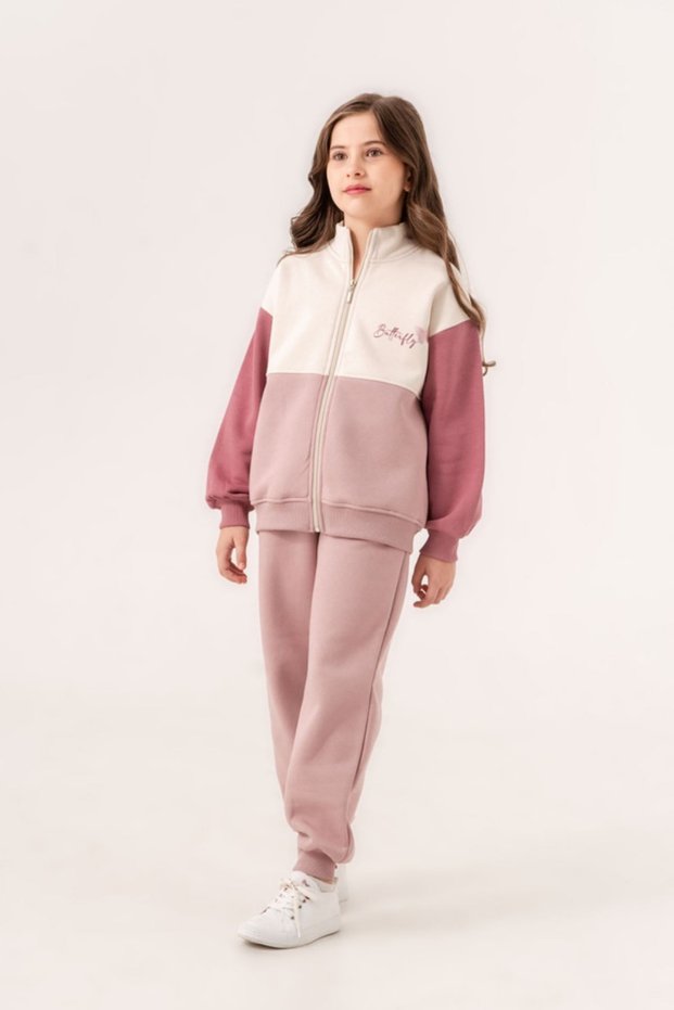 6-9 Years Girl's Butterfly Cardigan Suit - Powder