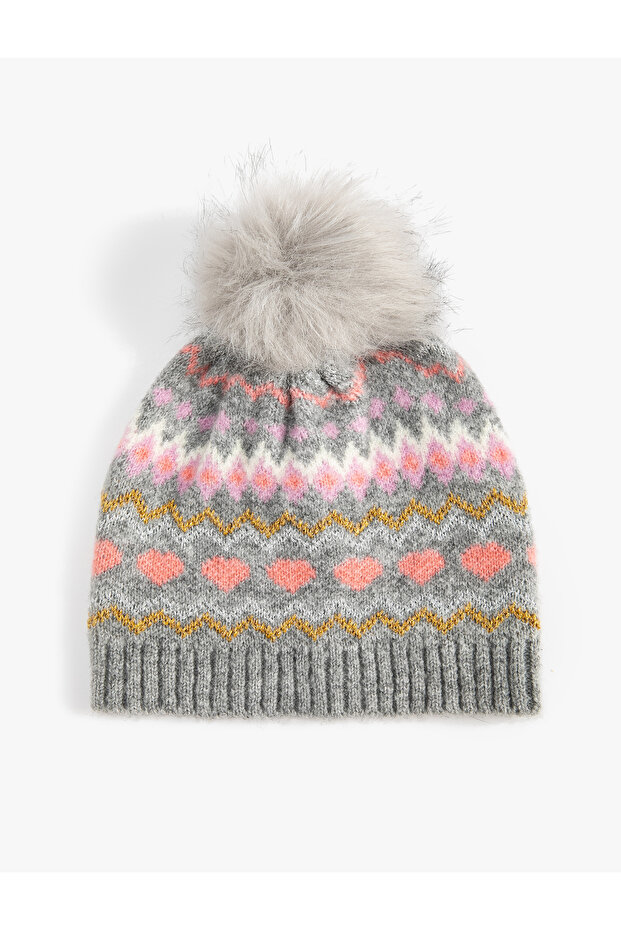 Soft Textured Plush Hat with Pompom Detail