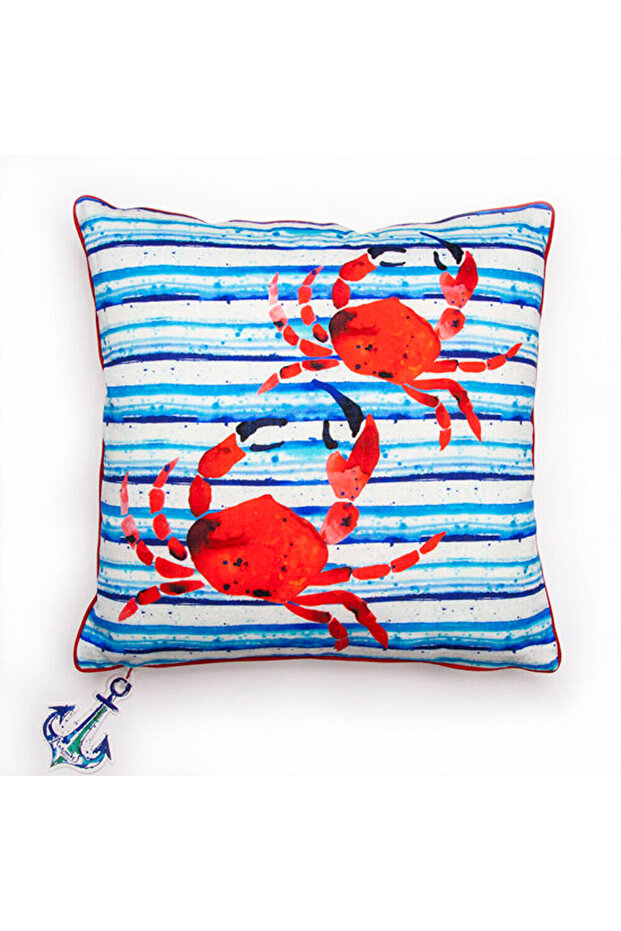 Anemoss Crab Patterned Fiber Filled Cotton Square Pillow