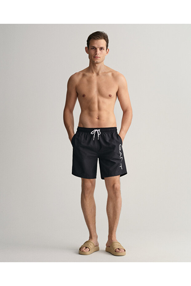 Erkek Siyah Logolu Mayo Şort - 1