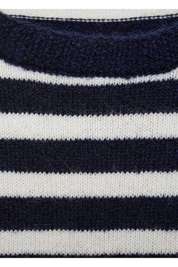 Çizgili Triko Elbise - 6