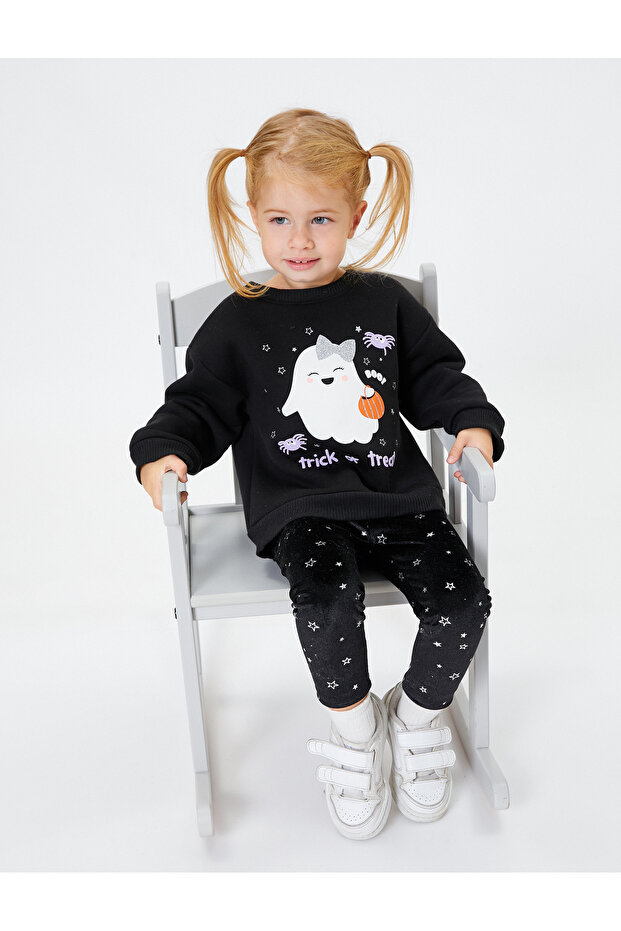 Sweatshirt Long Sleeve Print Detailed Crew Neck With Ribbon