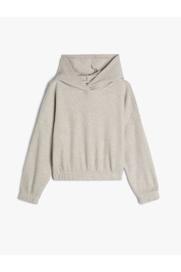 Kapşonlu Basic Sweatshirt Dokulu Manşetleri Lastikli