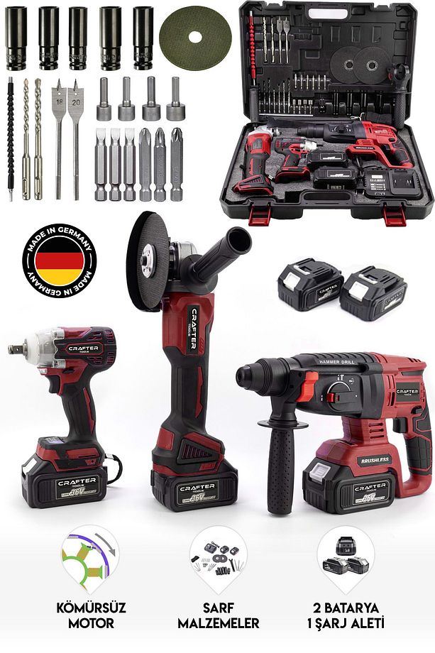 Germany 3 Lü Set 450Nm Torklu Vidalama Somun Sıkma/ 2-26 Şarjlı Hilti /125m Şarjlı Taşlama - 1