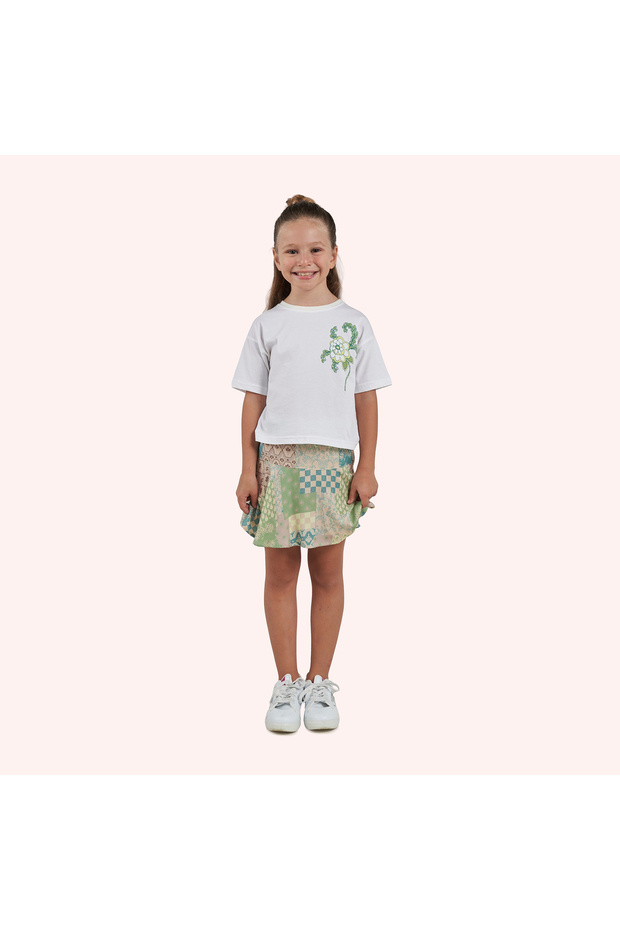 Girl's Printed White T-Shirt