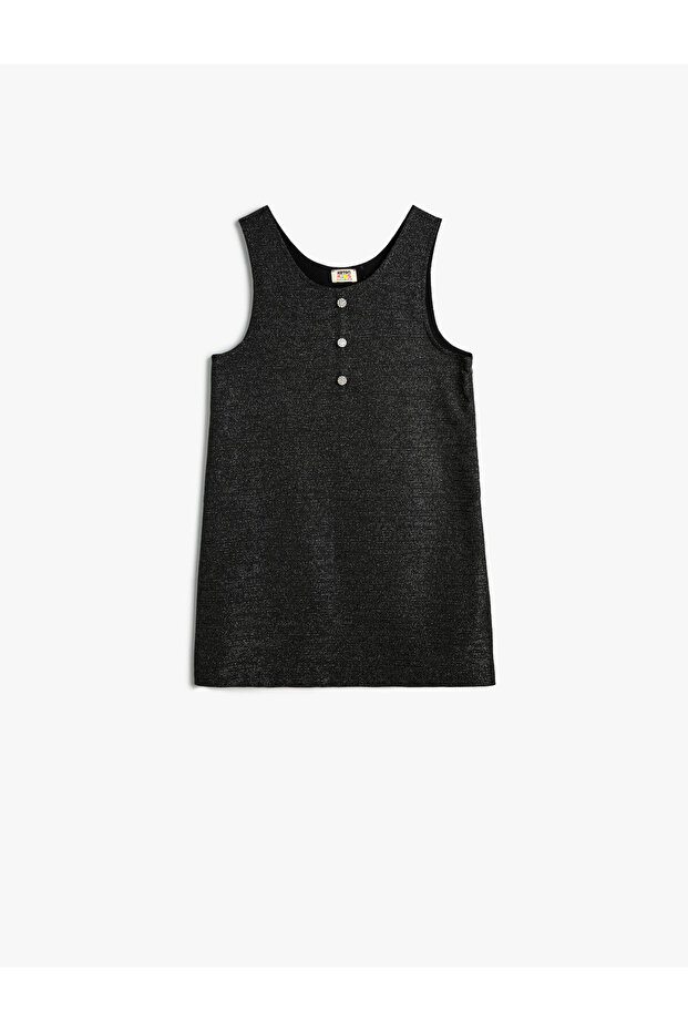 Tweed Gilet Dress Round Neck Button Detailed