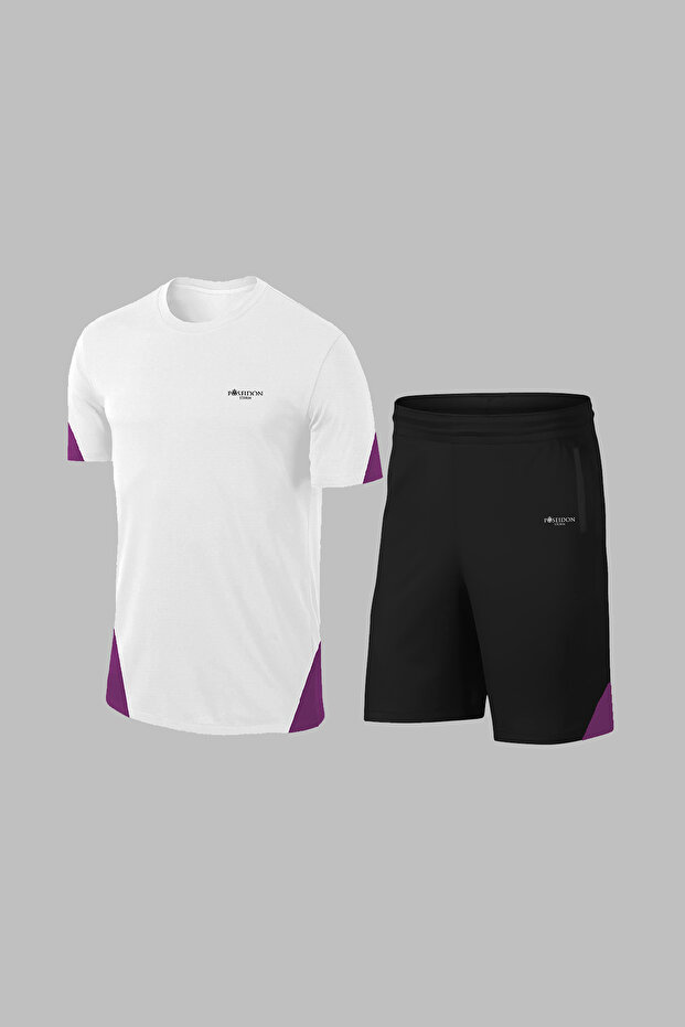 Men's White Dri-Fit Unprinted Crew Neck Short Sleeve Comfort Bottom Top Set Shorts T-Shirt Set (S-3Xl)