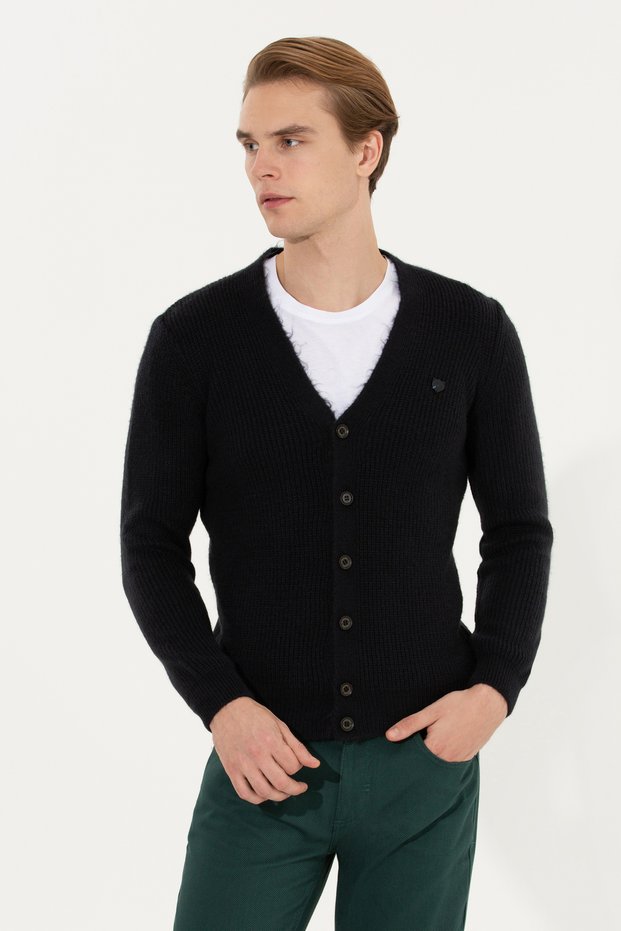 Men's Navy Blue Knitwear Cardigan 50257856 -Vr033